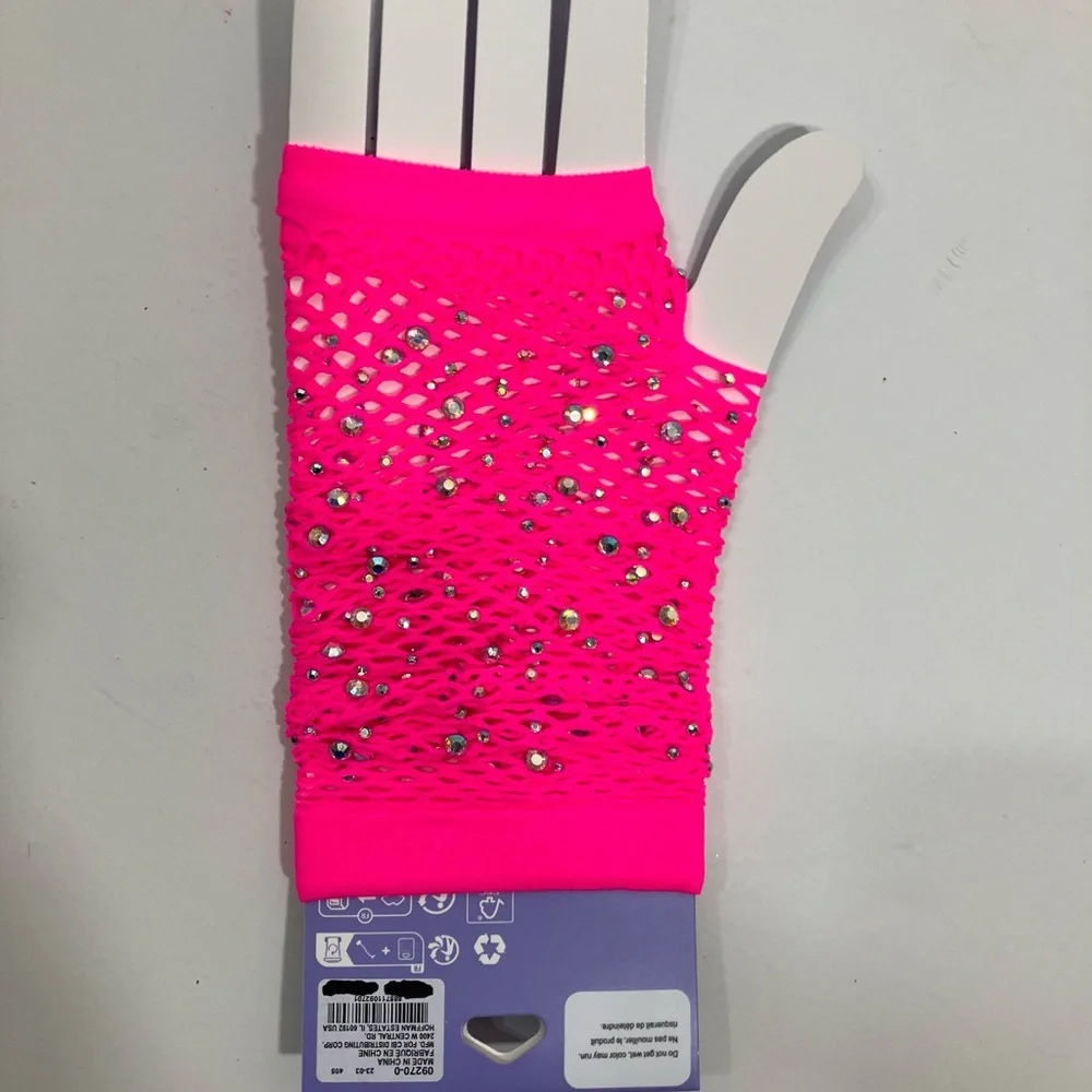 Neon Pink Fishnet Fingerless Gloves